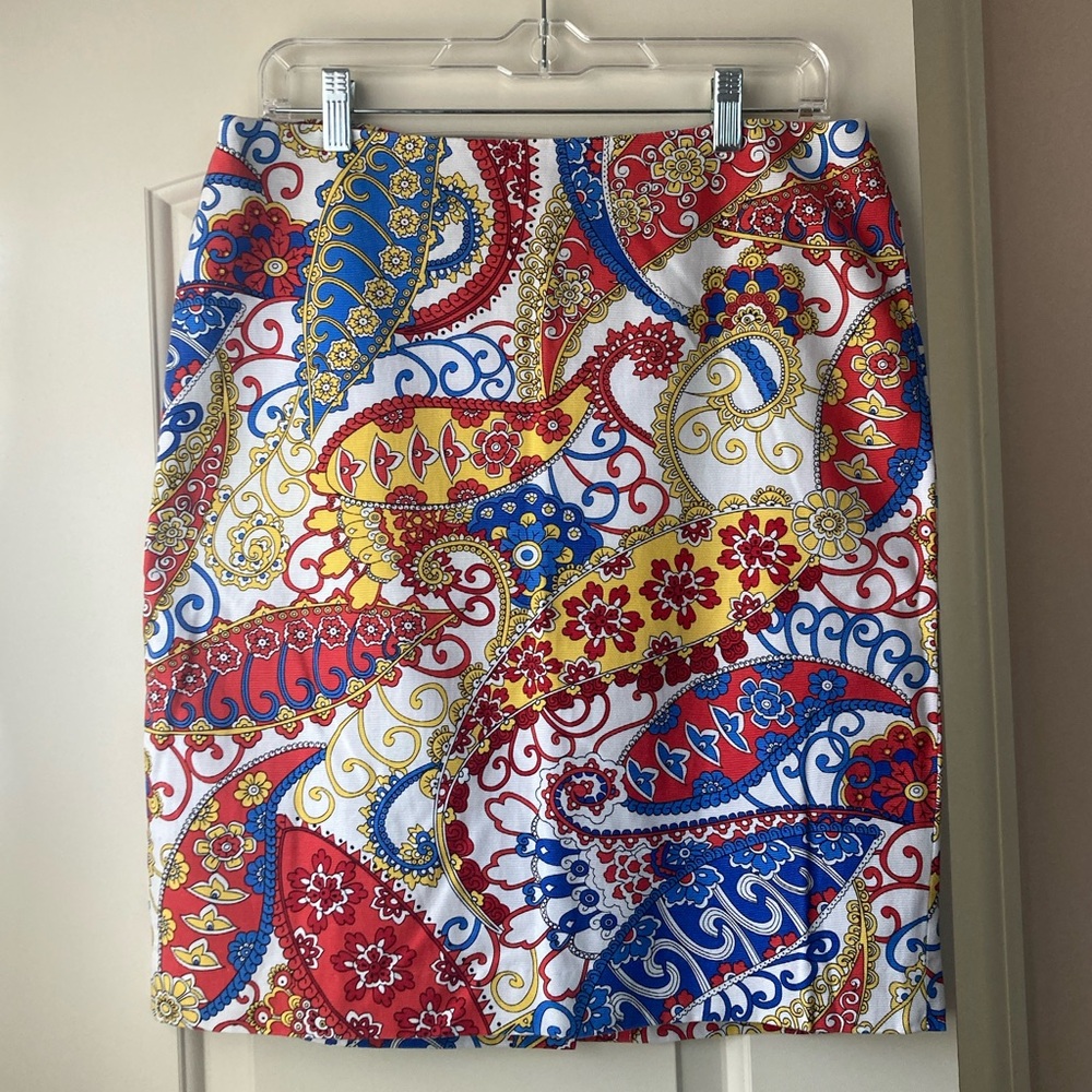 Talbots Red and Blue Pencil Skirt Knee-Length Resort Wear